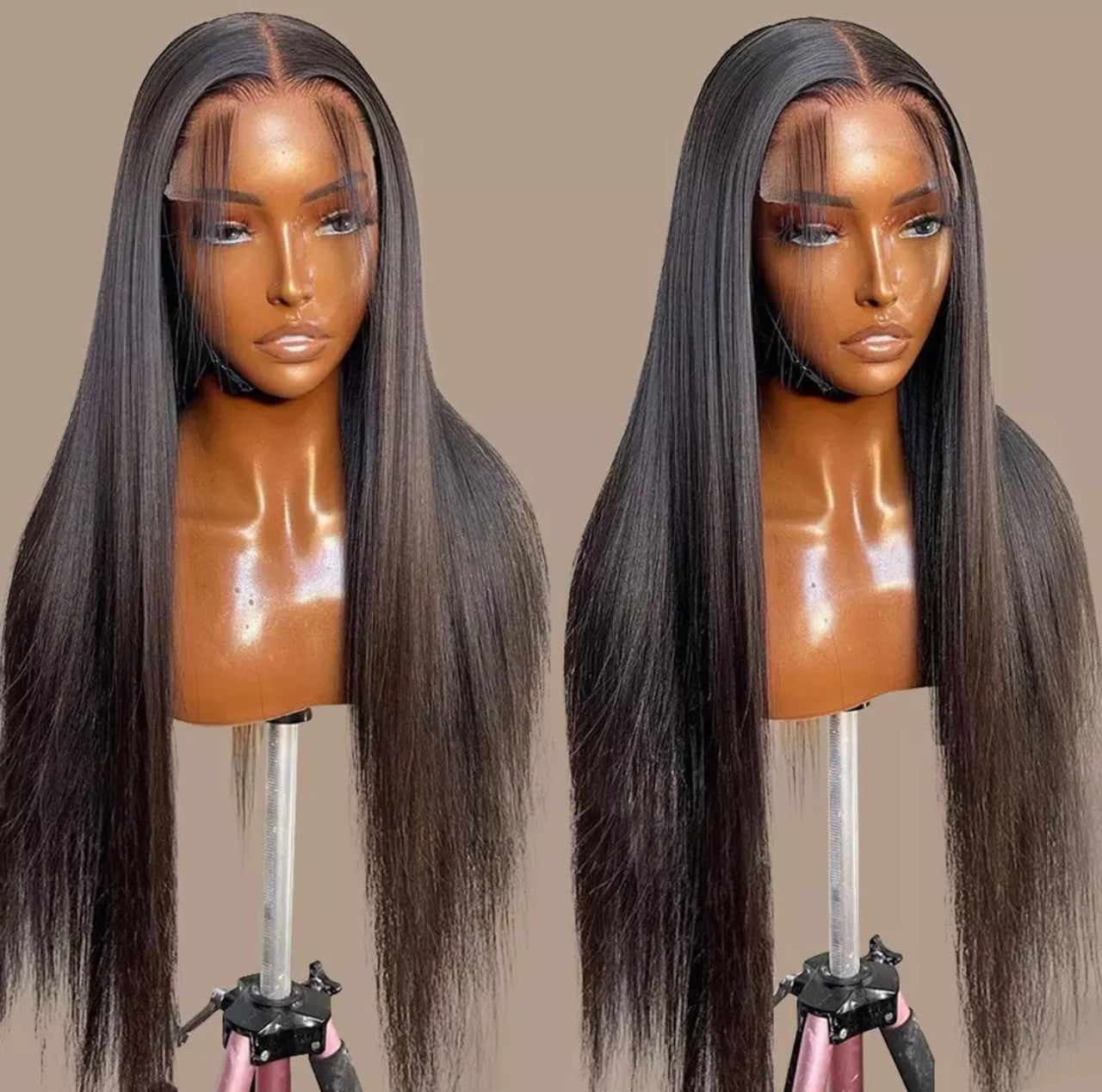 straight lace wig on a model 